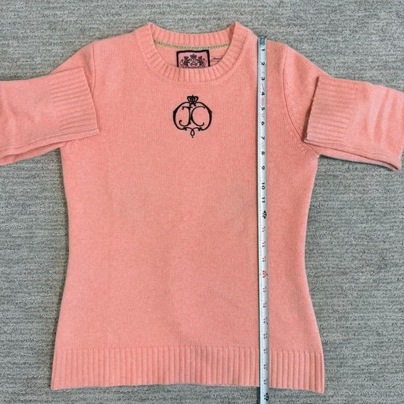 Juicy Couture Pink Cashmere Wool Sweater Pullover Embroidered Crew Women Medium - Picture 11 of 14